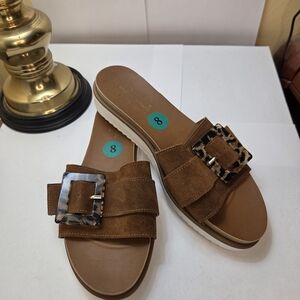 MILO PAILI Brown Suede Slide Sandals with Tortoise Buckle SZ 8 Preloved